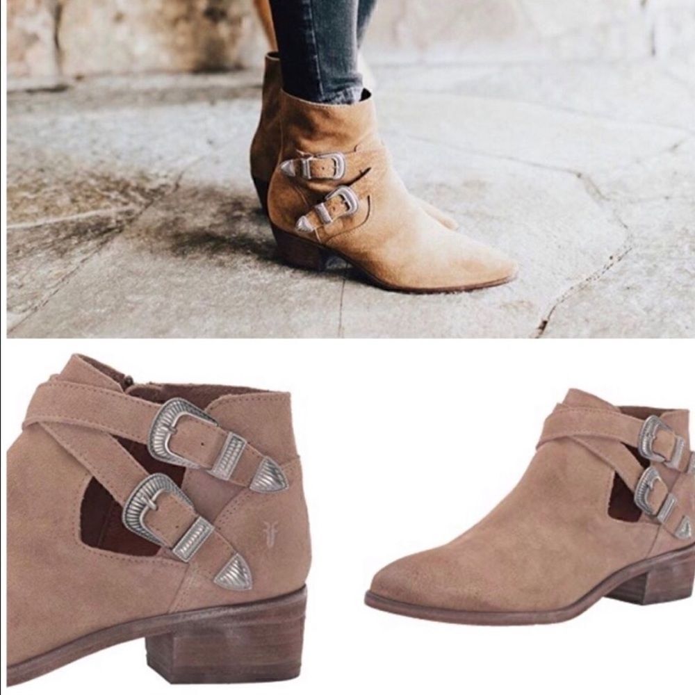 NEW FRYE Ray Western Shootie Suede Ankle Boots - Size 7M Beige Multi NEW in Box
